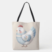 Blauw Gingham Cottage Kip Tote Bag (Achterkant)