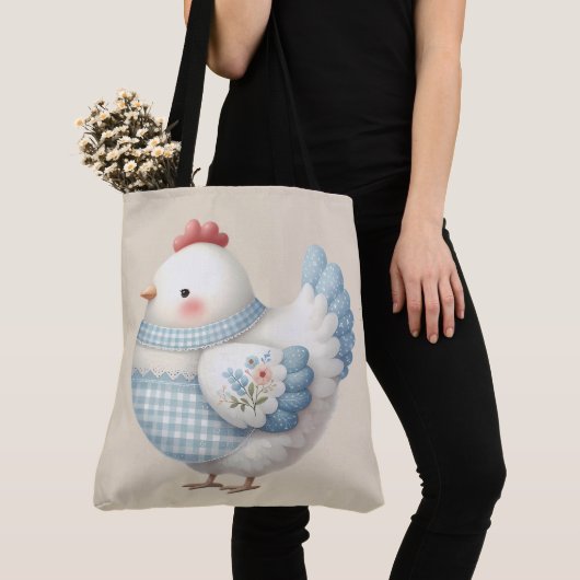 Blauw Gingham Cottage Kip Tote Bag (Dichtbij)