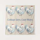 Blauw Gingham Cottage Kip  Wandkleed (Voorkant)