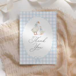Blauw Gingham Dwaze Gans Baby Shower Bedankkaart