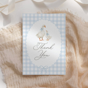 Blauw Gingham Dwaze Gans Baby Shower Bedankkaart