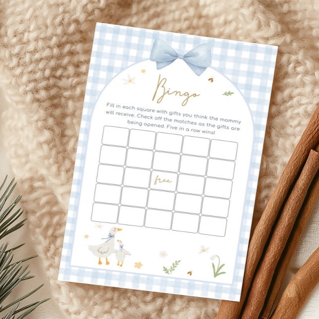 Blauw Gingham Dwaze Gans Baby Shower Bingo Spel (silly Goose Baby Shower Game)