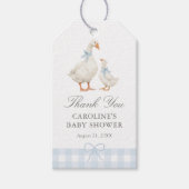 Blauw Gingham Dwaze Gans Baby Shower Cadeaulabel (Voorkant)