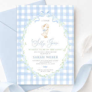 Blauw Gingham Dwaze Gans Baby Shower Kaart
