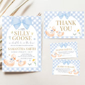 Blauw Gingham Dwaze Gans Baby Shower Kaart