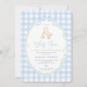 Blauw Gingham Dwaze Gans Baby Shower Kaart (Voorkant)