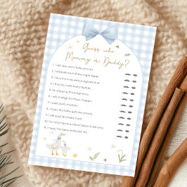 Blauw Gingham Dwaze Gans Baby Shower Raadspel
