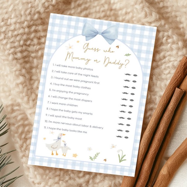 Blauw Gingham Dwaze Gans Baby Shower Raadspel (silly Goose Baby Shower Game)
