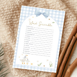 Blauw Gingham Dwaze Gans Babyshower Prijs Spel