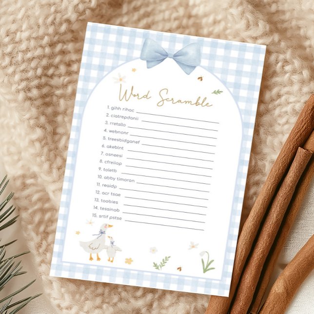Blauw Gingham Dwaze Gans Babyshower Prijs Spel (silly Goose Baby Shower Game)