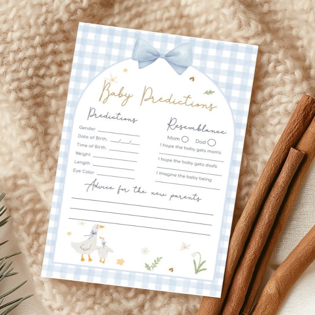 Blauw Gingham Dwaze Gans Douche Voorspellingen Spe (silly Goose Baby Shower Game)