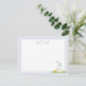 Blauw Gingham Dwaze Gans Kraam Briefkaart (Staand voorkant)