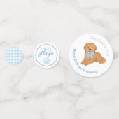 Blauw Gingham Eén Gouden Jaar Puppy Verjaardag Taf Confetti (Achterkanten)