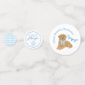Blauw Gingham Eén Gouden Jaar Puppy Verjaardag Taf Confetti (Voorkanten)