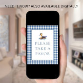 Blauw Gingham Eend Favor Baby Shower Bord Poster