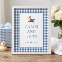 Blauw Gingham Eend Kaarten Cadeaus Baby Borrel Tek