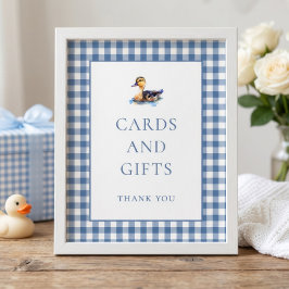 Blauw Gingham Eend Kaarten Cadeaus Baby Borrel Tek Poster