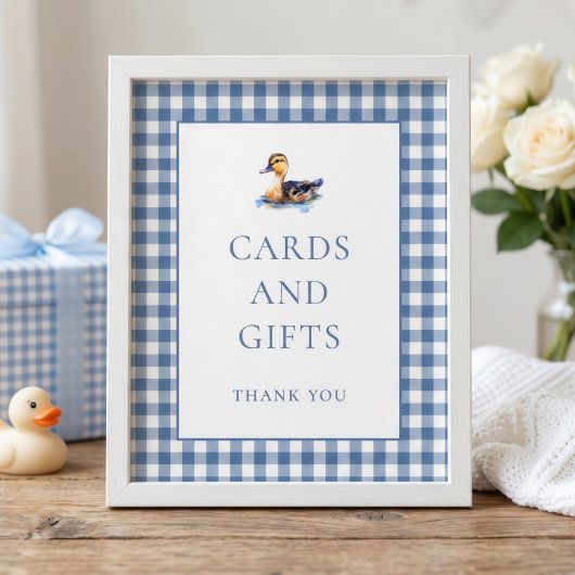 Blauw Gingham Eend Kaarten Cadeaus Baby Borrel Tek Poster