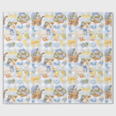 Blauw Gingham Eendje Oh Baby Cadeaupapier (Vlak)