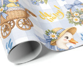 Blauw Gingham Eendje Oh Baby Cadeaupapier (Rol Hoek)