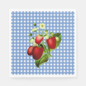 Blauw gingham en aardbeien Lunch Paper Napkin Servet (Voorkant)