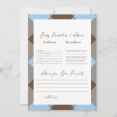 Blauw Gingham en Bruine Baby Shower Baby Voorspell Kaart (Voorkant)