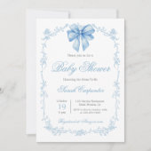 Blauw Gingham en Strik Baby Shower Jongen Kaart (Voorkant)
