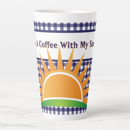 Blauw Gingham En Zonneschijn Latte Mok (Voorkant)