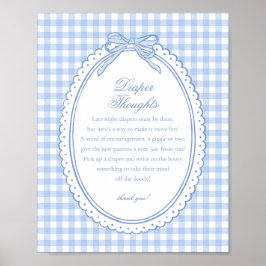 Blauw Gingham Flirterig Strik Luier Gedachten Baby Poster