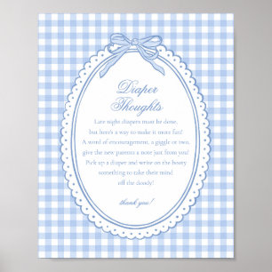 Blauw Gingham Flirterig Strik Luier Gedachten Baby Poster