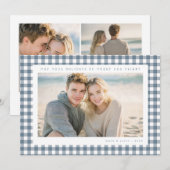 Blauw Gingham Frame Kerst Foto Feestdagenkaart (Voorkant / Achterkant)