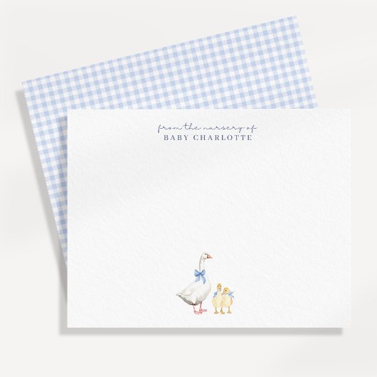 Blauw Gingham Gans Kraam Kaart