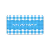 Blauw Gingham geruit design keukenlabel Etiket (Voorkant)