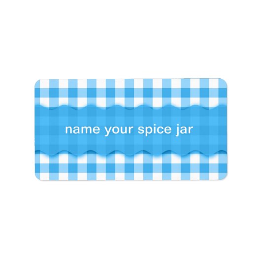 Blauw Gingham geruit design keukenlabel Etiket (Voorkant)