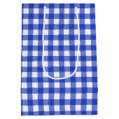 Blauw Gingham geruit Monogram Medium Gift Bag Cadeauzakje (Achterkant)