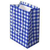 Blauw Gingham geruit Monogram Medium Gift Bag Cadeauzakje (Achterkant Gekanteld)