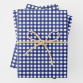 blauw gingham gevlekt met stijlvolle trendy inpakpapier vel (In situ)