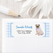 Blauw Gingham Hond Jongen Adres Etiket (Insitu)