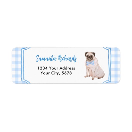 Blauw Gingham Hond Jongen Adres Etiket (Voorkant)