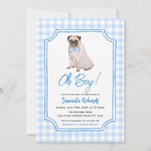 Blauw Gingham Hond Jongen Baby Shower Kaart