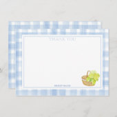 Blauw Gingham Hortensia Bloem Bedankt (Voorkant / Achterkant)