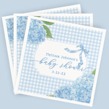 Blauw Gingham Hortensia Jongens Baby Shower