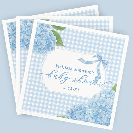 Blauw Gingham Hortensia Jongens Baby Shower Servet