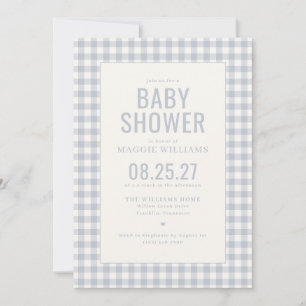 Blauw Gingham Jongens Baby Shower Kaart