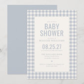 Blauw Gingham Jongens Baby Shower Kaart (Voorkant / Achterkant)