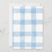 Blauw Gingham Jongens Baby Shower Uitnodiging (Achterkant)