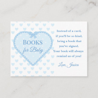 Blauw Gingham Kant Hart Boeken voor Baby Shower Informatiekaartje