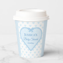 Blauw Gingham Kant Hart Jongens Baby Shower