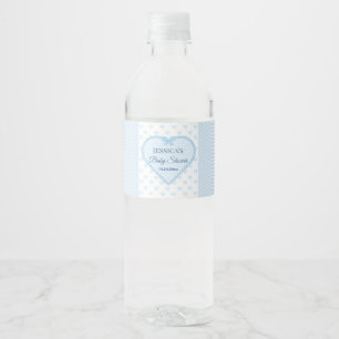 Blauw Gingham Kant Hart Jongens Baby Shower Waterfles Etiket