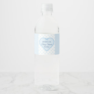 Blauw Gingham Kant Hart Jongens Baby Shower Waterfles Etiket